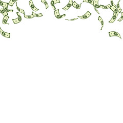 Fototapeta premium Indian rupee notes falling. Sparse INR bills on wh