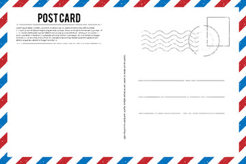 Blank vintage post card template with stamp.vector illustration - obrazy, fototapety, plakaty