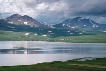 Lake Paravani in Georgia, Caucasus. The largest lake in Georgia at an altitude of more than 2000...