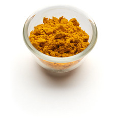 ground turmeric insulated in  a glass plate