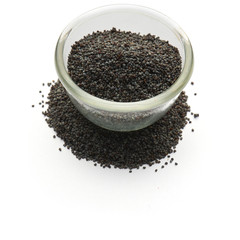 poppy seeds isolatedin a glass plate