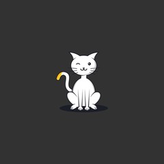 White Cat with smile logo design vector illustration