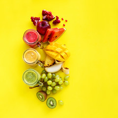 Juices smoothie red green yellow Tropical fruits