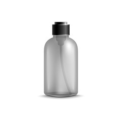 Glass bottle for liquid cosmetic 3d vector mockup illustration isolated.
