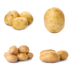Set of ripe potatoes on white background