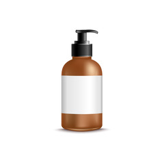 3d brown bottle with dispenser and blank label realistic style