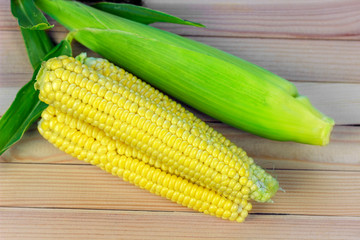 sweet corn on wooden background
