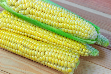 sweet corn on wooden background