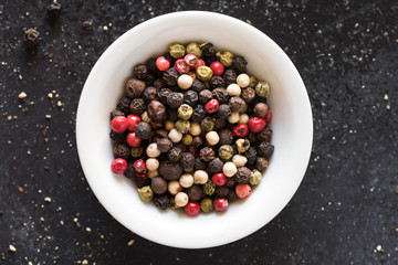 Multi Colored Peppercorns in a Bowl