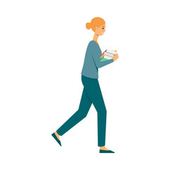 Hurrying late office worker or student flat style vector illustration on white.