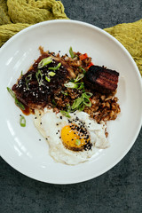 Pork Shoulder and Roasted Pork Belly with Fried Egg