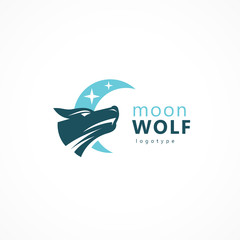 Moon and wolf logo silhouette
