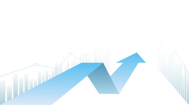 abstract financial chart with 3d blue color uptrend line arrow and graph stock market on white color background