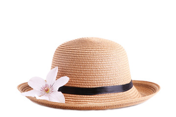 Pretty hat with flower isolated on white background