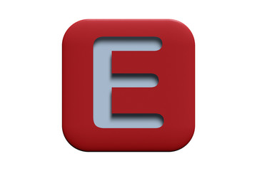 Red textured icon with letter E isolated on white, 3d illustration