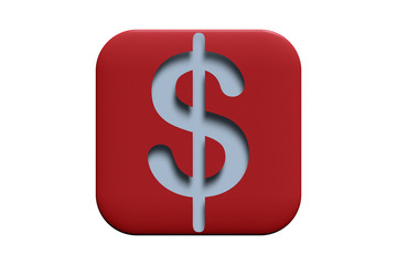 Red textured icon with dollar sign isolated on white, 3d illustration