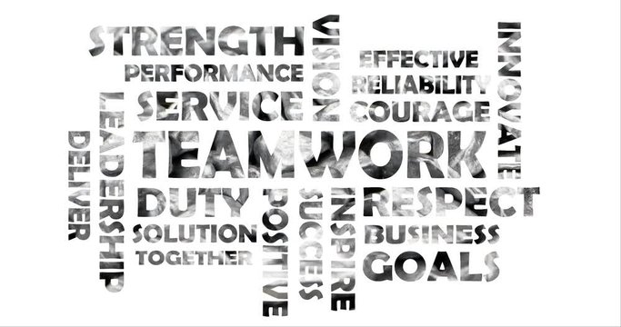 Video clip with structurally moving words about teamwork