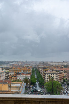 Rome street and city view on a cloudy day