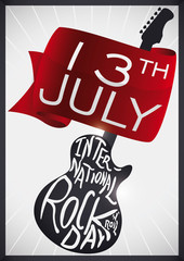 Ribbon and Guitar to Celebrate International Rock 'n' Roll Day, Vector Illustration