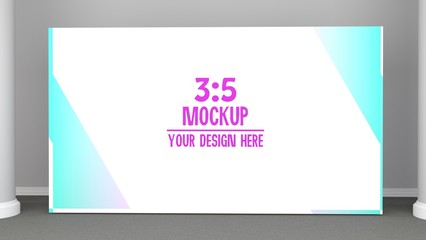 White backdrop 3x5 meters. Mockup. 3d render background. Template