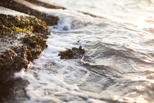 breaking waves on rocks
