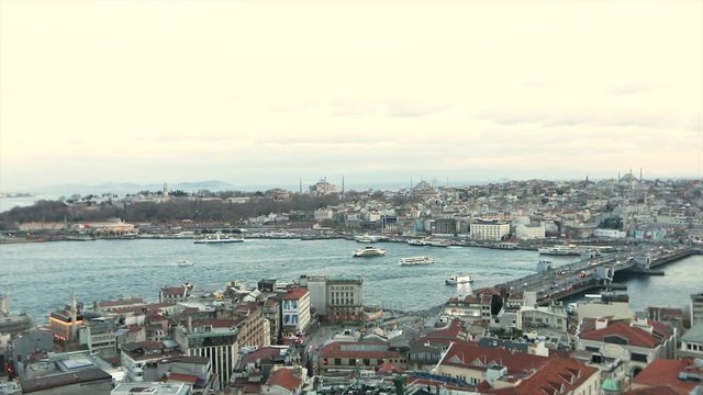Taime laps from the Galata tower. Bay golden horn time lapas, ships in the bay golden horn time lapas