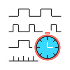 Timing diagram color icon. Signals set in time domain. Process chart. Timing relationships description. Digital electronics. Digital communications. Isolated vector illustration
