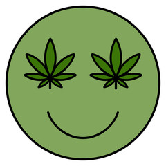 Marijuana smile. Smiling face. Drug consumption, cannabis use. Marijuana Legalization. Medical cannabis. Health and Medical therapy. Isolated vector illustration on white background.