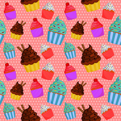 cute sweet cupcake seamless pattern. summer desserts on pink background for cafe or restaurant. illustration vector.