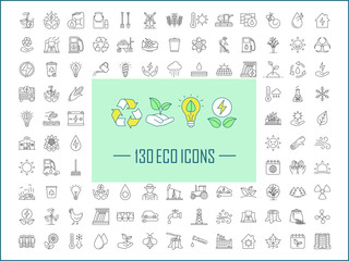 Ecology and nature care linear icons set