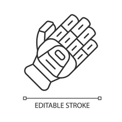 Cricket glove linear icon. Batting glove. Body protection for batsman. Cricketer uniform. Protective gear. Thin line illustration. Contour symbol. Vector isolated outline drawing. Editable stroke