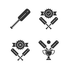 Cricket championship glyph icons set. Sport tournament. Bat, champion cup, win, defeat. Club battle. League competition. Bat and ball team game. Silhouette symbols. Vector isolated illustration