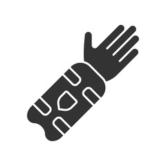 Cricket arm guard glyph icon. Body protection for batsman. Arm pad on hand. Protective clothing. Sport equipment. Protecting forearm. Silhouette symbol. Negative space. Vector isolated illustration