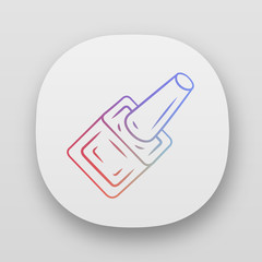 Nail, gel polish bottle app icon. UI/UX user interface. Web or mobile application. Feminine cosmetics attribute. Manicure and pedicure tool vector isolated illustration. Women makeup accessory