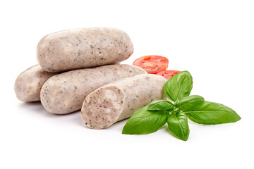 German pork sausages, munich sausage, close-up, isolated on white background