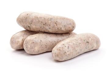 German pork sausages, munich sausage, close-up, isolated on white background