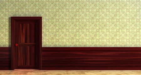 Obraz na płótnie Canvas 3d illustration. Part of the wall and a closed wooden door.