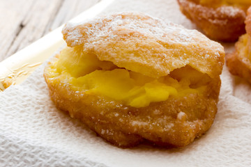 Handmade krapfen filled with pastry cream