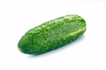 single open grounded green cucumber fruit close-up isolated on white background 