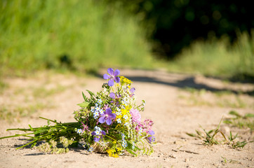 Bright colorful bouquet of wild natural flowers