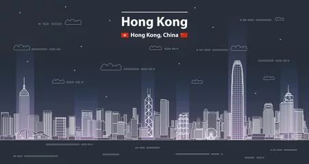 Foto op Plexiglas Hong Kong cityscape line art style vector detailed illustration. Travel background  © brichuas