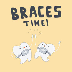 Fototapeta premium Smile with braces on teeth vector illustration. Dental Braces. Dental healthcare