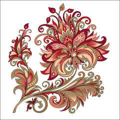 decorative vintage golden and red flower with patterns - 278096356
