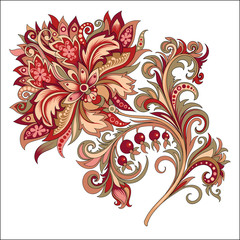 decorative vintage golden and red flower with patterns - 278096368
