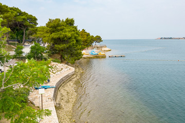 Shoreline and the seashore with green trees