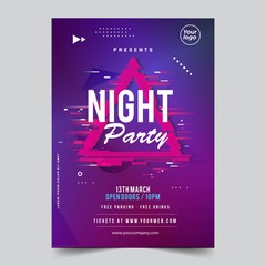Night abstract glitch party music night poster template.