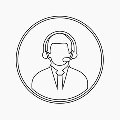 Call centre operator icon with headphone symbol. Line style vector EPS.
