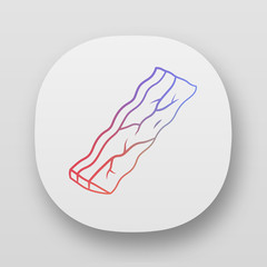 Bacon app icon. Butchers meat. Roasted sowbelly. Piece of lard. Yummy rasher. Meat production, sale. Butchery business. UI/UX user interface. Web or mobile applications. Vector isolated illustrations