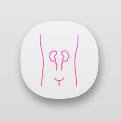 Ill kidneys app icon. Sore human organ. Unhealthy urinary system. Nephropathy. Kidney failure. UI/UX user interface. Web or mobile applications. Vector isolated illustrations
