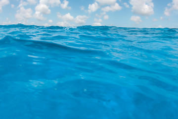 COZUMEL, MEXICO: open ocean, vivid blue sea and blue sky.